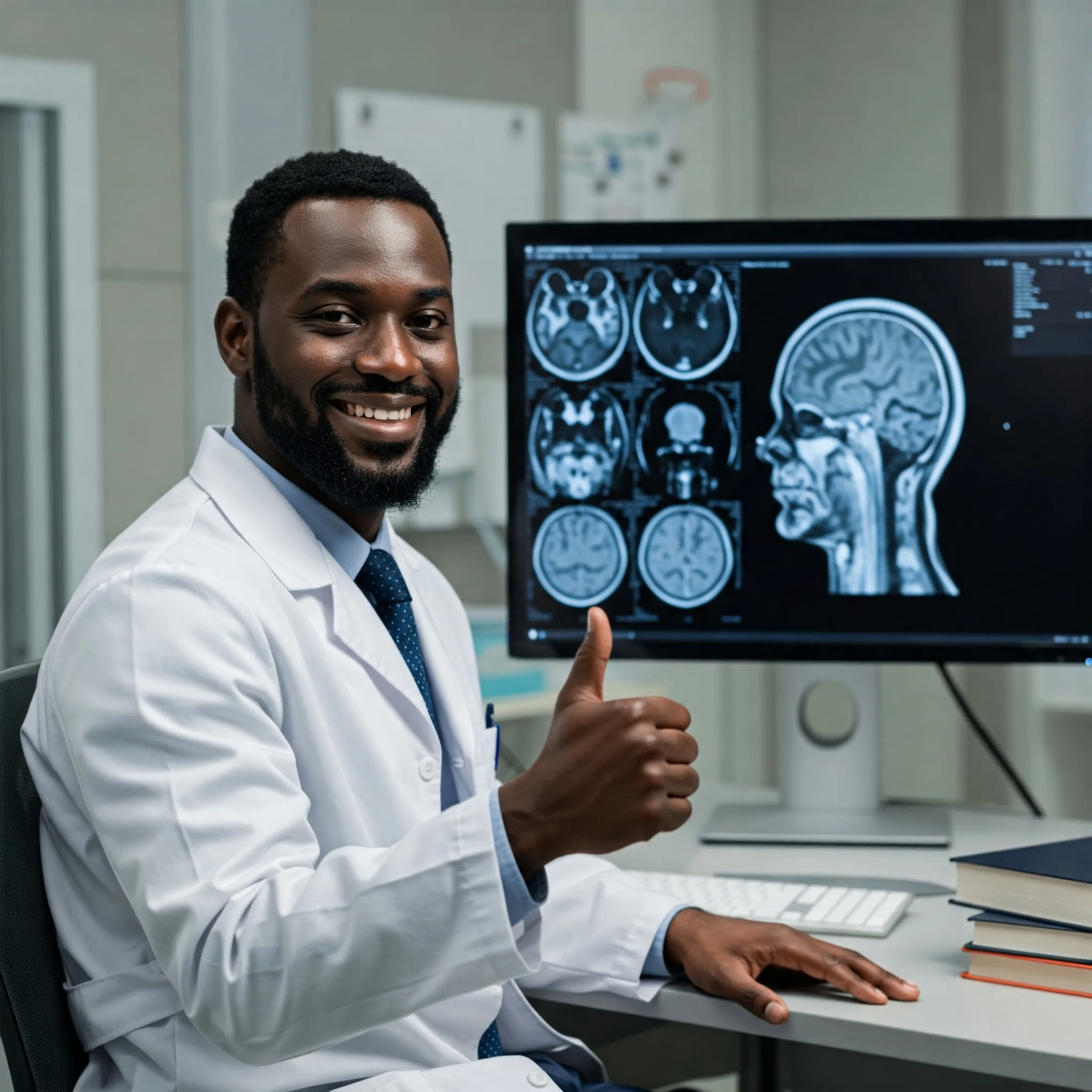 Confident radiologist giving a thumbs up after using The Confident Radiologist book