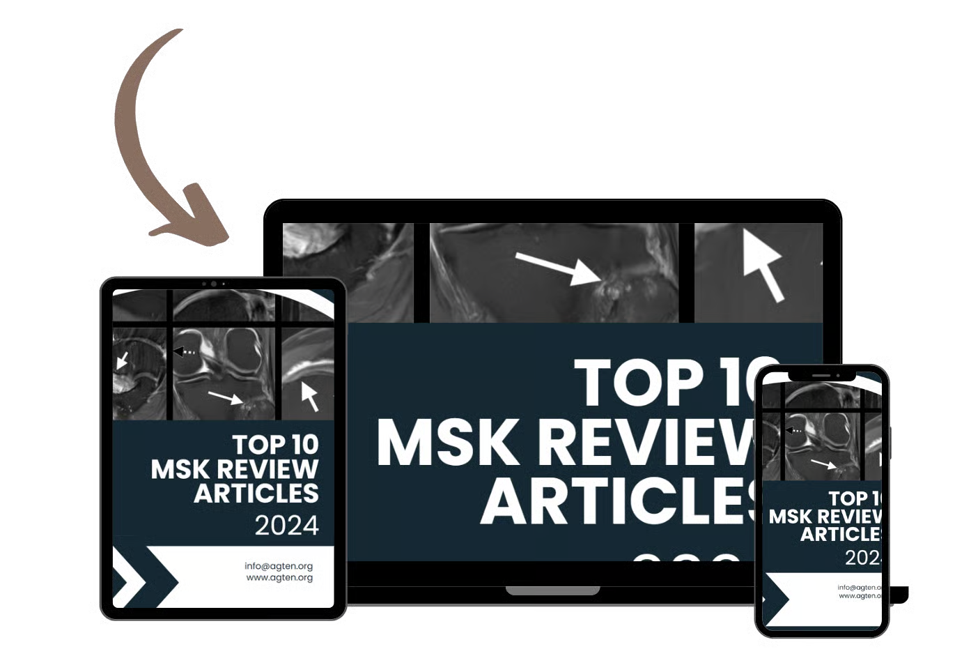 Top 10 MSK Review Articles 2024 shown on tablet, laptop and phone